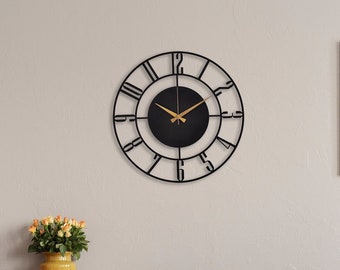 Black Latin Wall Clock, Silent Oversize Clock, Unique Clock Large Wall Clock Metal Wall Art Horloge Murale Housewarming Gift Unique Clock