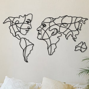 Metal World Map Wall Art, Faces Metal World Map Art, World Map Art, Home Decor Sign, Livingroom/ Office Decor, Gift for Him, Metal Sign