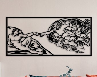 The Creation of Adam Metal WallArt, Creazione di Adamo Metal Decor, Michelangelo Painting Wall Hanging, Unique Gift, Art Gallery Decor