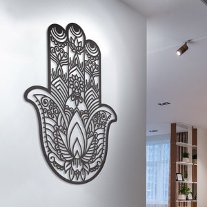 Hamsa Wall Art, Hamsa Wall Hangings Decor, Hamsa Hand Large Metal Wall Decor, Bedroom and Living Room Decor, Housewarming Gift, Hand Metal