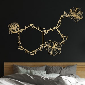 Serotonin Metal Wall Art ,Flowered Serotonin Molecule,Symbol of Happiness Wall Art,Unique Home Decor,Housewarming Gift,Above Bed Decor,Sign