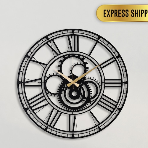 Black Thin Silent Oversize Clock Metal Large Wall Clock Etsy