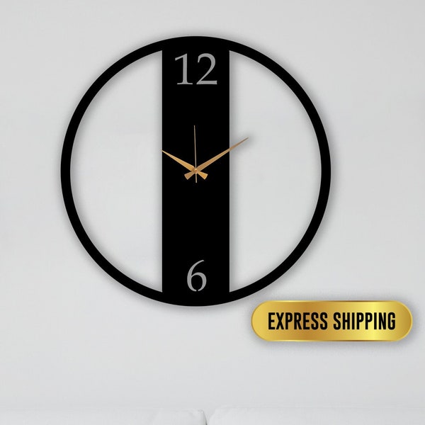 Black Minimal Silent Clock, Metal Large Wall Clock, Unique Art Home Decor Metal Wall Art Horloge Murale Housewarming Gift, Black Clock