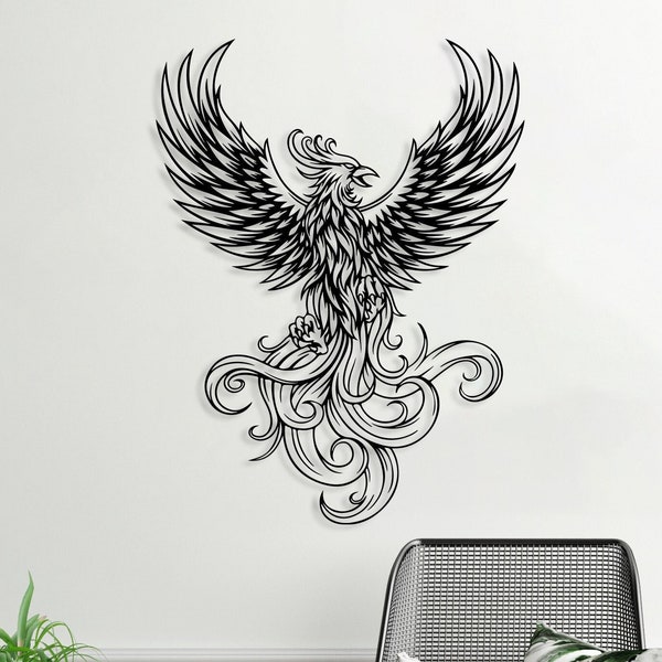 Phoenix Metal Wall Art, Mythical Minimalist Line Art Decor, Phoenix Fire Art, Living Room Decor, Indoor Room Decor, Anka Wall Art, Legendary