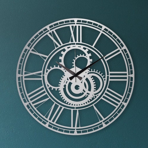 Black Gear Silent Oversize Clock Metal Large Wall Clock Etsy