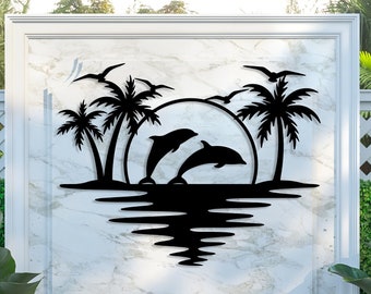 Arte della parete in metallo della casa sulla spiaggia, arte della parete della vita marina nautica, decorazione estiva all'aperto, decorazione della parete dell'oceano, decorazione della casa costiera, targa in metallo della casa sul lago
