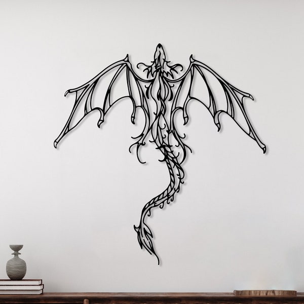 Dragon Metal Wall Art, Legendary Fantasy Dragon Art, Mythologic Wall Decor, Unique Tattoo Home Decor, Man Cave Game Room Sign, Gift for Him