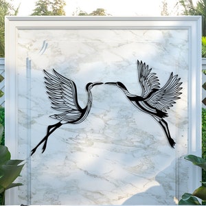 Metal Cranes Wall Art Set of 2, Cranes Wall Sign, Outdoor Metal Home Decor, Flying Cranes Bird Wall Sign, Metal Birds Decor, Birds Flock Art