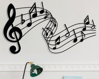 Note musicali Arte da parete in metallo, Decorazione per la casa del musicista, Decorazione chiave sol, Ritmo di ottava nota, Arte della linea del tempo musicale, Regalo per gli amanti della musica, Casa della musica moderna