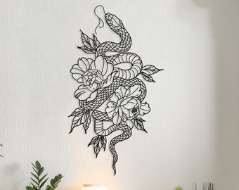 Snake Flower Metal Wall Art, Floral Snake Art, Design unico Flower Art, Decorazione della parete della camera da letto, Fiore sopra il letto Wall Hanging, Regalo di inaugurazione della casa