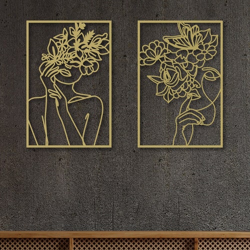 Female Line Art Gold Metal Wall Decor Black Woman Wall Art Etsy