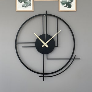 Metal Large Wall Clock, Minimalist Silent Clock Decor, Best Clock Gift for Home, Modern Design Black Clock, Boho Wall Clock, Clock for Wall Black