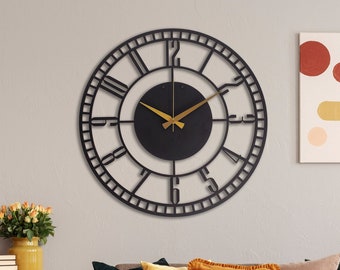 Metal Large Wall Clock, Black Minute Silent Oversize Clock, Unique Art Home Decor, Living Room Clock, Horloge Murale Housewarming Gift