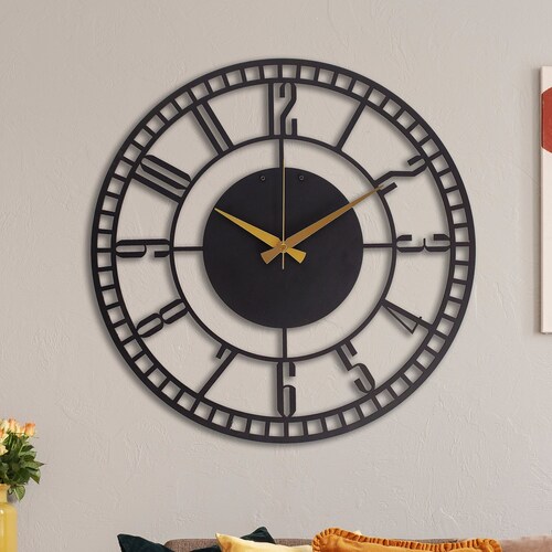 Black Latin Metal Large Wall Clock Silent Oversize Clock Etsy
