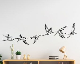 Metal Birds Art Set of 6, Minimalist Modern Home Decor, Garden Patio Decor, Boho Home Decor, Housewarming Gift, Birds Sign, Metal Birds Art