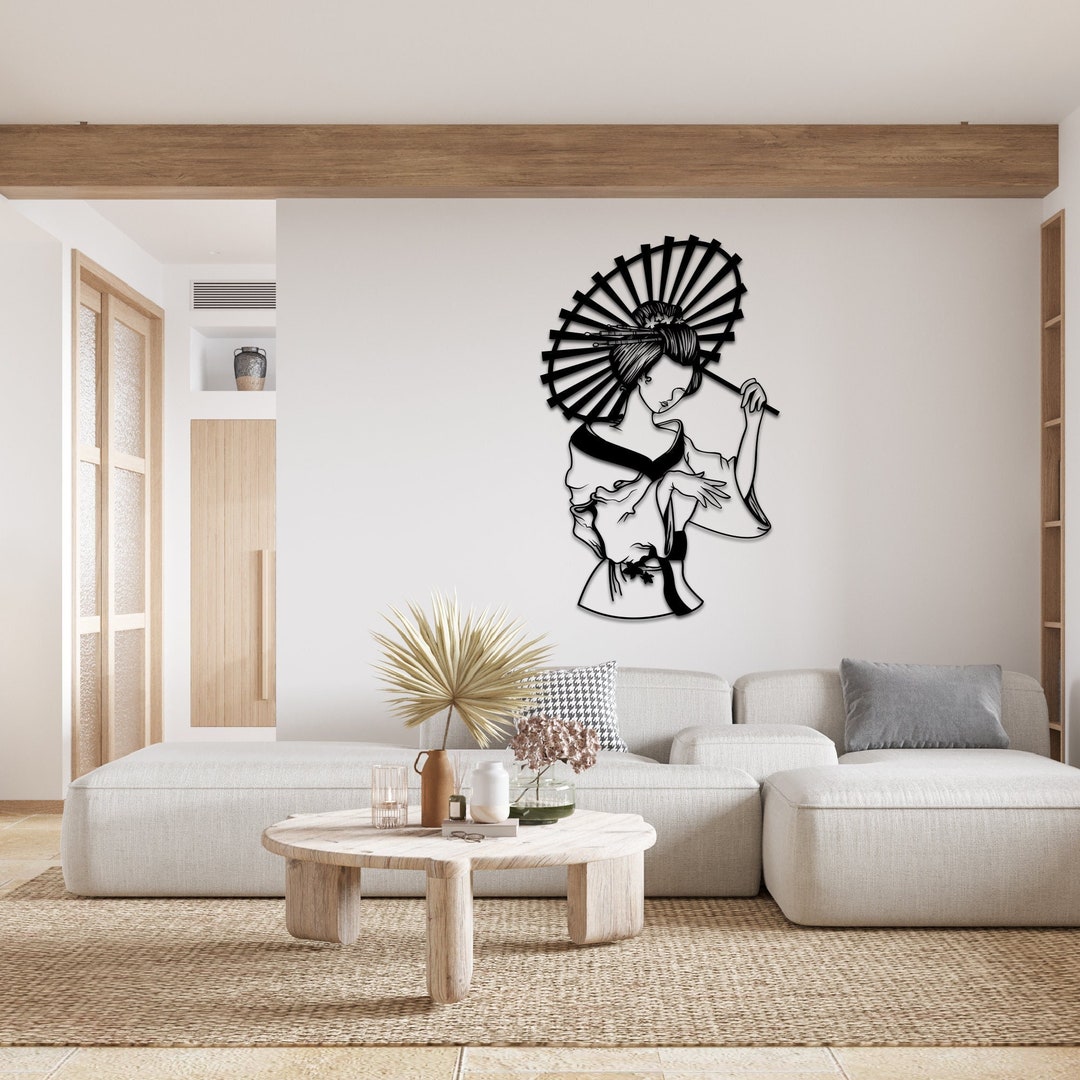 Japanese Girl Metal Wall Art, Japanese Geisha Metal Wall Decoration