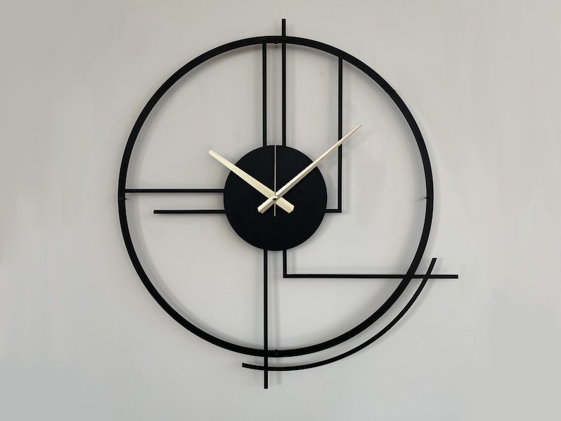 Metal Large Wall Clock, Minimalist Silent Clock Decor, Best Clock Gift for Home, Modern Design Black Clock, Boho Wall Clock, Clock for Wall image 1
