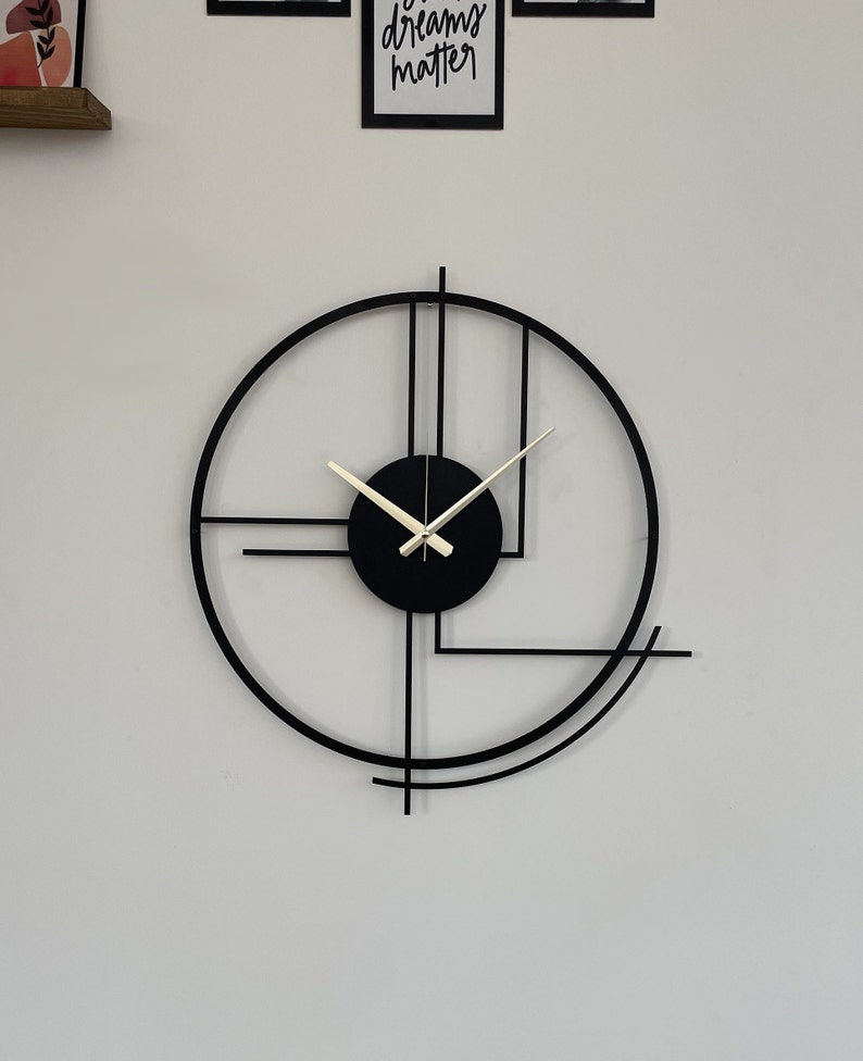 Metal Large Wall Clock, Minimalist Silent Clock Decor, Best Clock Gift for Home, Modern Design Black Clock, Boho Wall Clock, Clock for Wall image 2