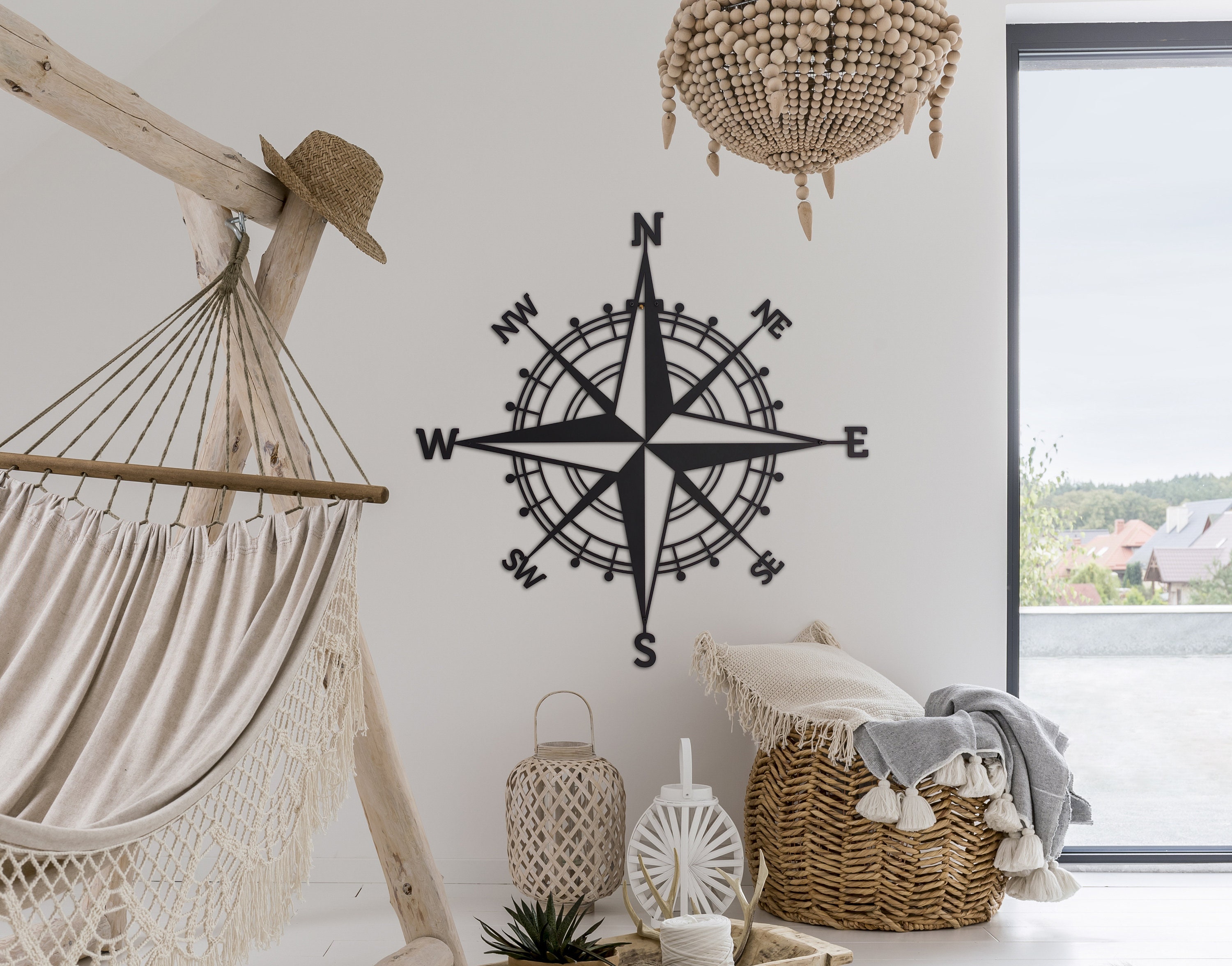 Nautical Compass Metal Wall Art Decor Interior/Exterior Etsy