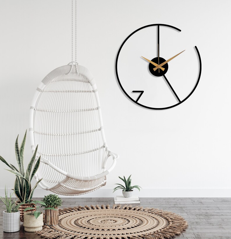 Reloj de pared minimalista moderno, reloj de pared de metal de gran tamaño, reloj de pared moderno y silencioso, decoración única del hogar Boho, Wanduhr, regalo de inauguración de la casa imagen 2