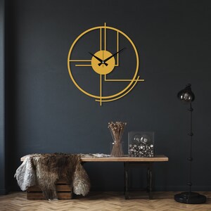 Metal Large Wall Clock, Minimalist Silent Clock Decor, Best Clock Gift for Home, Modern Design Black Clock, Boho Wall Clock, Clock for Wall Gold