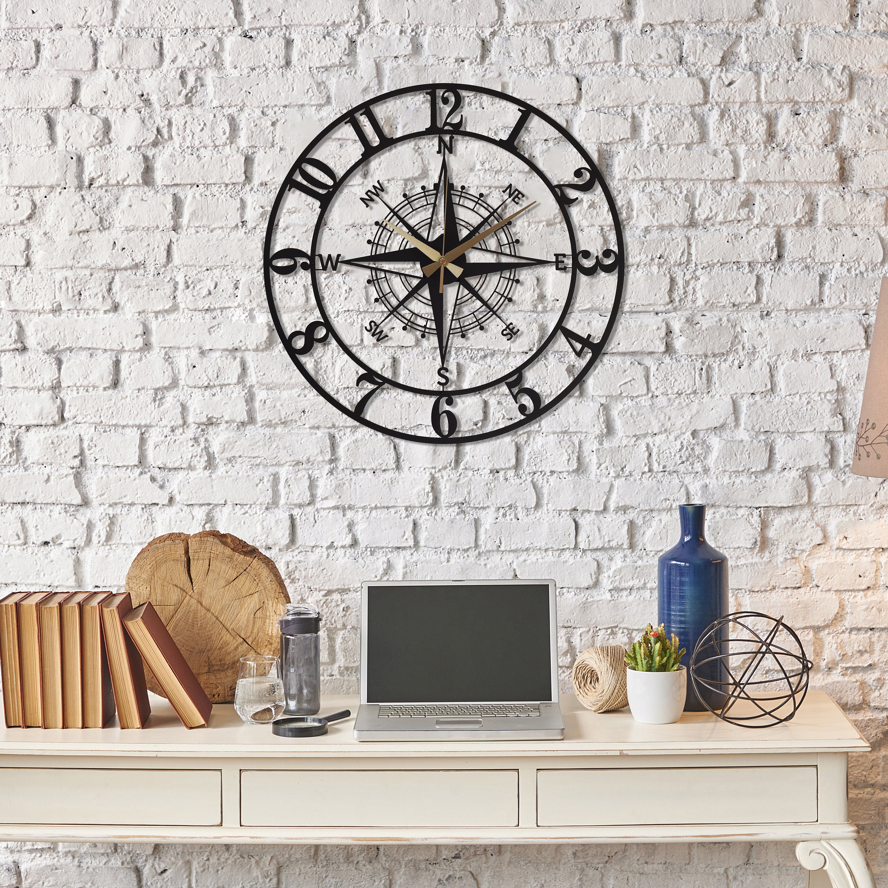Modern Oversize Silent Wall Clock Compass Large Clock Unique Etsy