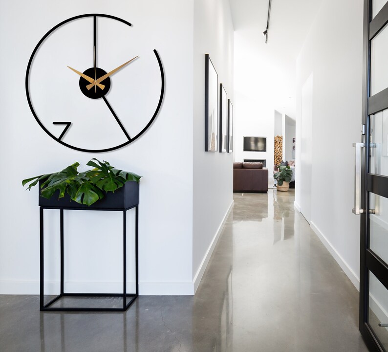 Reloj de pared minimalista moderno, reloj de pared de metal de gran tamaño, reloj de pared moderno y silencioso, decoración única del hogar Boho, Wanduhr, regalo de inauguración de la casa Negro