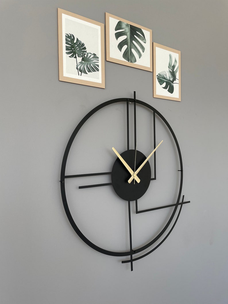 Metal Large Wall Clock, Minimalist Silent Clock Decor, Best Clock Gift for Home, Modern Design Black Clock, Boho Wall Clock, Clock for Wall image 6