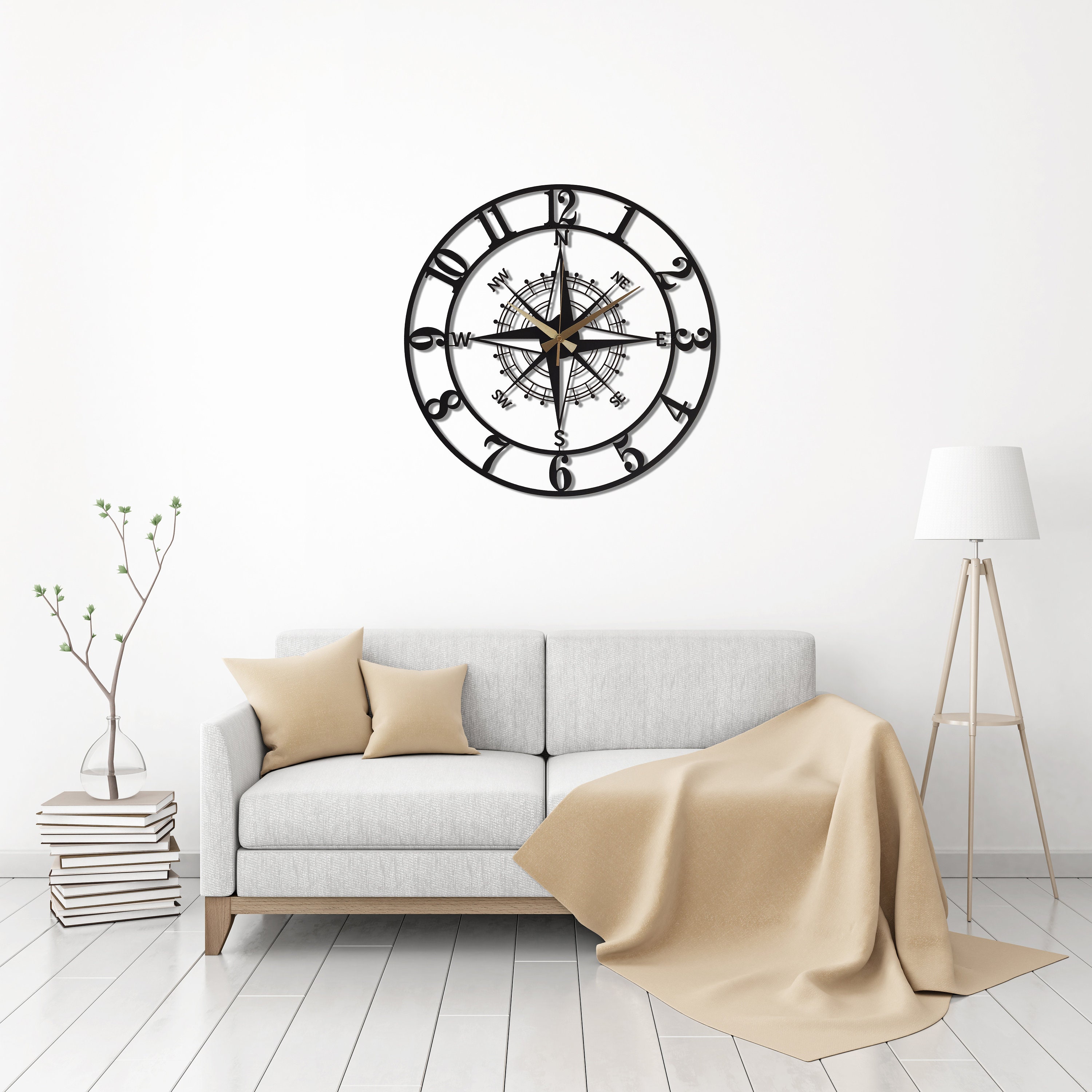 Modern Oversize Silent Wall Clock Compass Large Clock Unique Etsy