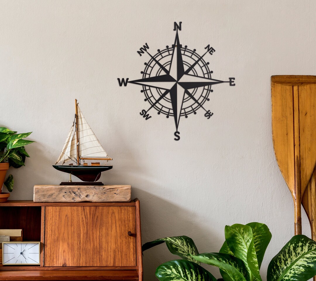 Nautical Compass Metal Wall Art Decor Interior/exterior Etsy