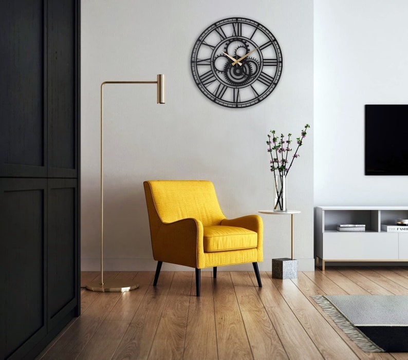 Black Gear Silent Oversize Clock Metal Large Wall Clock Etsy