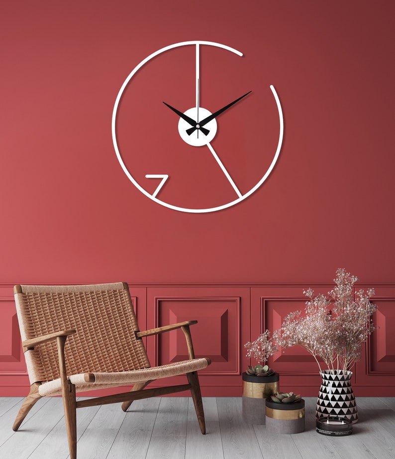 Reloj de pared minimalista moderno, reloj de pared de metal de gran tamaño, reloj de pared moderno y silencioso, decoración única del hogar Boho, Wanduhr, regalo de inauguración de la casa Blanco