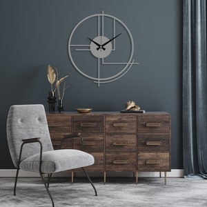 Metal Large Wall Clock, Minimalist Silent Clock Decor, Best Clock Gift for Home, Modern Design Black Clock, Boho Wall Clock, Clock for Wall Silver