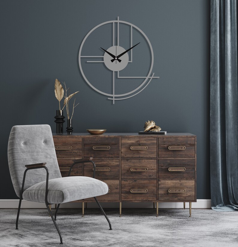 Metalen grote wandklok, minimalistische stille klok decor, beste klok cadeau voor thuis, modern design zwarte klok, Boho wandklok, klok voor muur Zilver