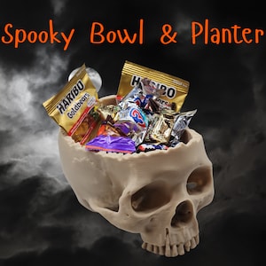 Halloween Skull Candy Bowl or Planter - Unique Seasonal Decor - Glow in the Dark Colors Available