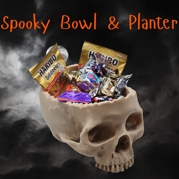 Cuenco o macetero de dulces con forma de calavera de Halloween: decoración de temporada única, colores que brillan en la oscuridad disponibles