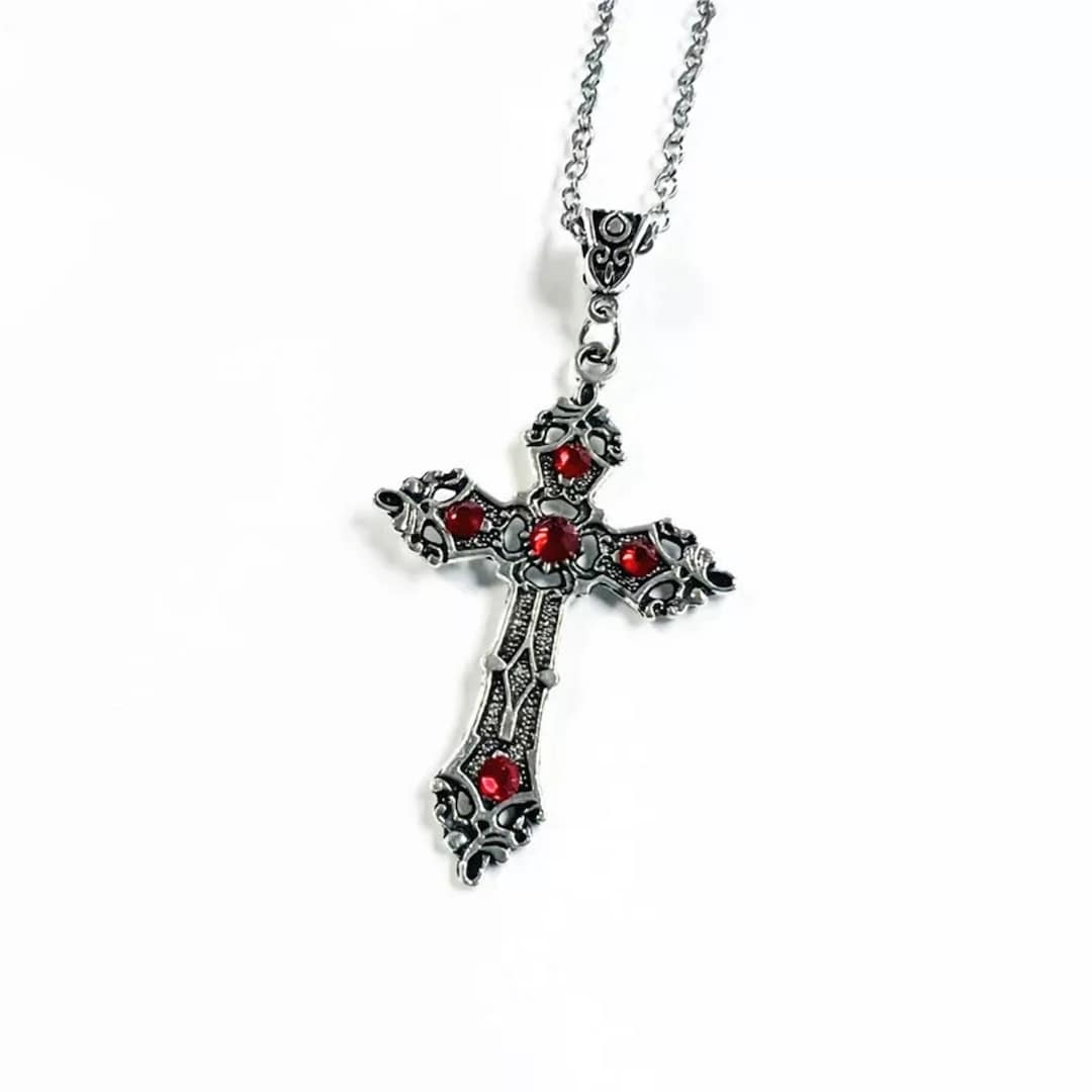 Large Baroque Christian Cross Necklace. Silver Color Crystal Etsy