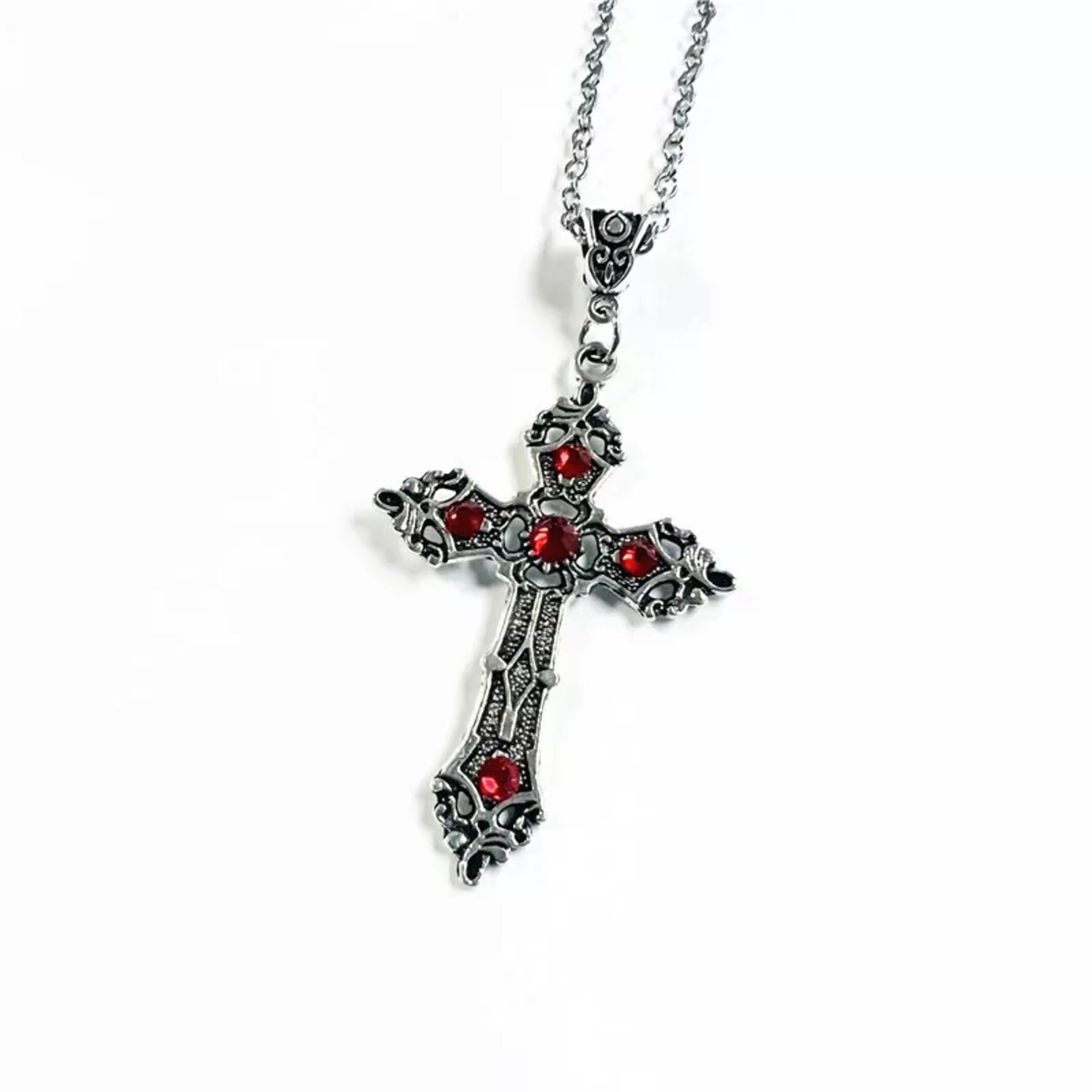 Large Baroque Christian Cross Necklace. Silver Color Crystal Etsy