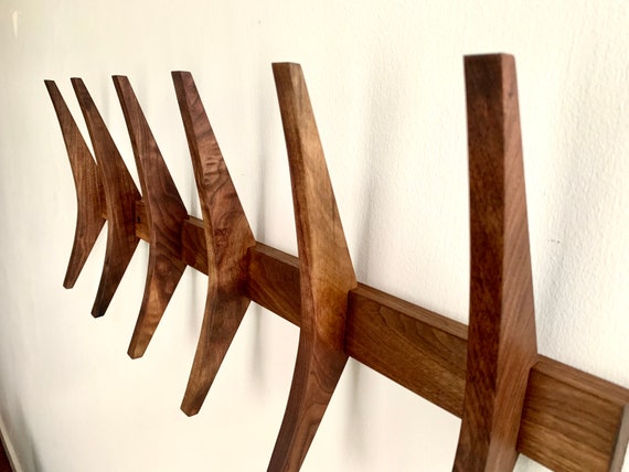 Wooden Wall Hooks, Walnut Coat Hooks, Modern Coat Rack, Entryway