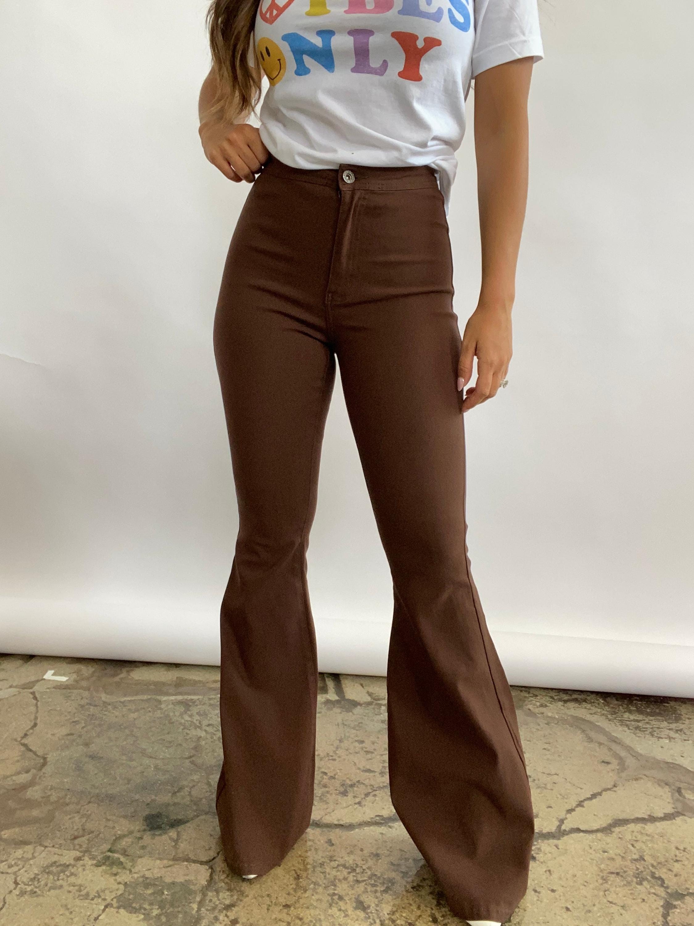 Fiona High Waisted Bell Bottom Flare Jeans - Chocolate Brown - Etsy