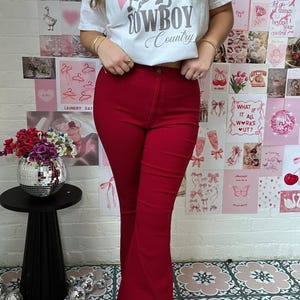 Fiona High Waisted Bell Bottom Flare Jeans - Burgundy