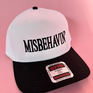 Miss Behavin\' Embroidered Trucker Hat - White & Black with Red Script Misbehavin Trucker Hat - Etsy main image 4