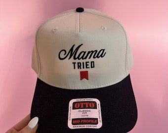 Mama Tried Trucker Hat – Embroidered Country Snapback, Vintage Mesh Cap, Merle Haggard Inspired Hat, Western Adjustable Hat for Women