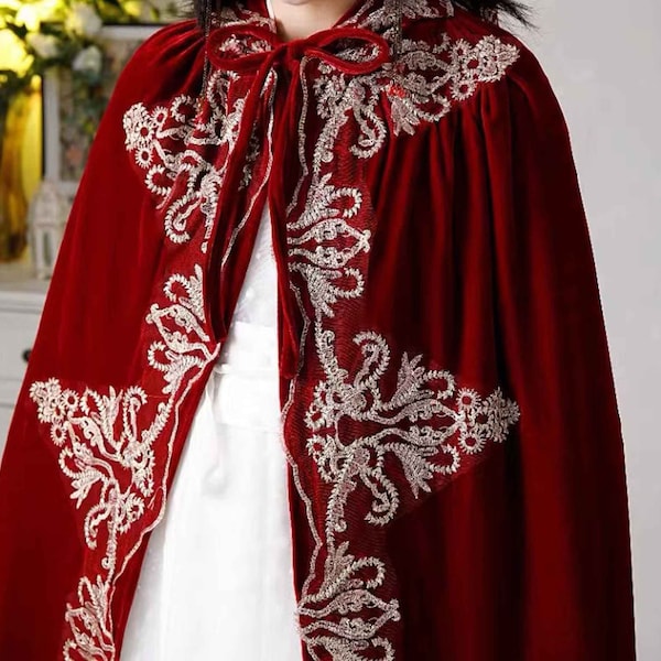 Capa vintage Capa renacentista Capa de Navidad Capa roja Abrigo de capa de la capa Ropa de boda