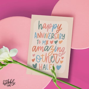 Happy Anniversary To My Amazing Other Half - A6 Greeting Card & Envelope - Anniversary Love Husband Wife Boyfriend Girlfriend