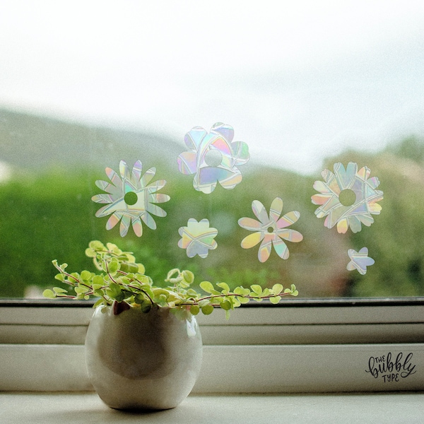 Summer Flower Mini Bundle - Sun Catcher Window Decals - Rainbow Maker Glass Sticker - 6pcs Daisy Flower Shapes