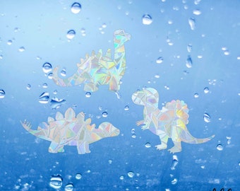 Dinosaurs - Sun Catcher Window Decals - Rainbow Maker Glass Sticker - 6pcs Dino Shapes Stegosaurus Apatosaurus