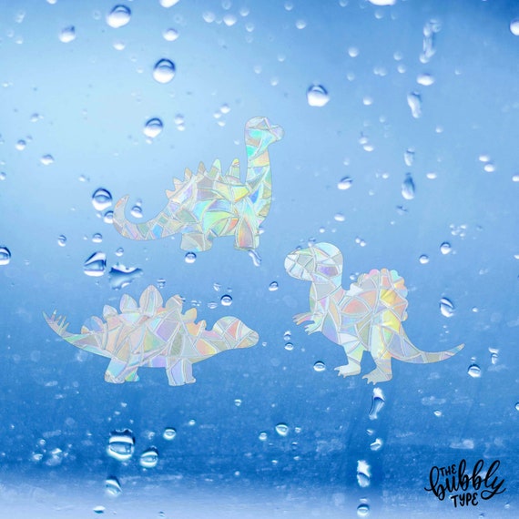 Dinosaurs - Sun Catcher Window Decals - Rainbow Maker Glass Sticker - 6pcs Dino Shapes Stegosaurus Apatosaurus