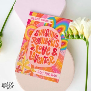 Soleil, arcs-en-ciel, amour et rire - Carte de vœux A6 - Enveloppe Kraft C6 - Anniversaire, Je pense à vous, Guérissez bientôt