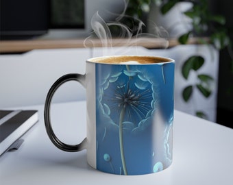 Floating Dandelions Color Morphing Mug, 11oz, Color Changing Mug, Magic Mug, Ceramic Coffee Cup, Morphing Mug